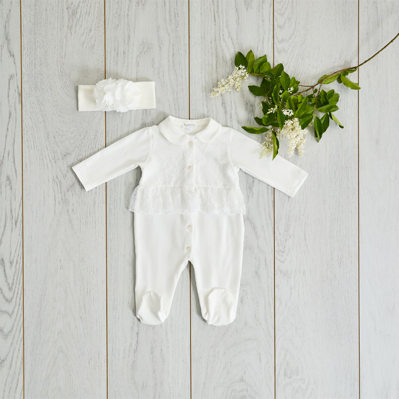 Tutina off-white con pettorina in pizzo-Nanan official