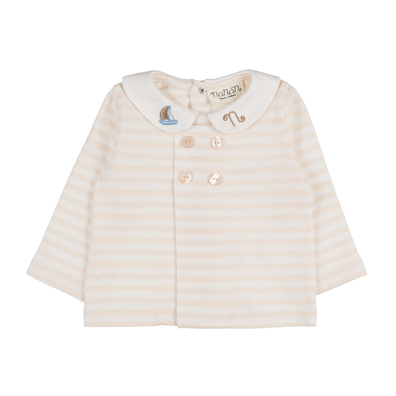 Tutina due pezzi beige a righe con colletto-Nanan official