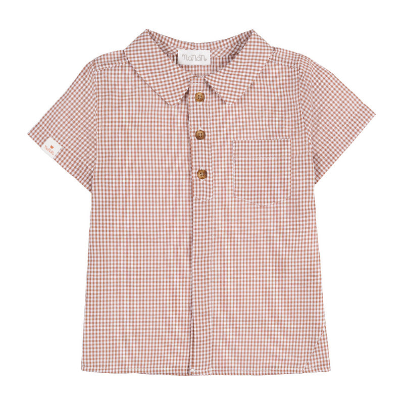 Camicia a mezza manica in vichy marrone - Nanan official