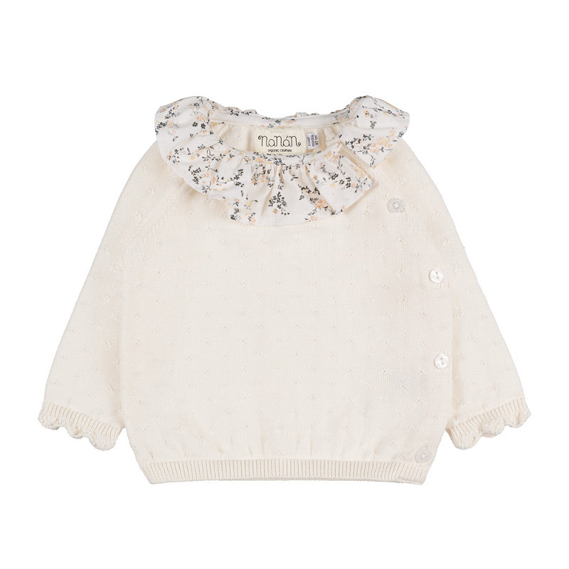 Tutina due pezzi off-white con colletto fiorato-Nanan official