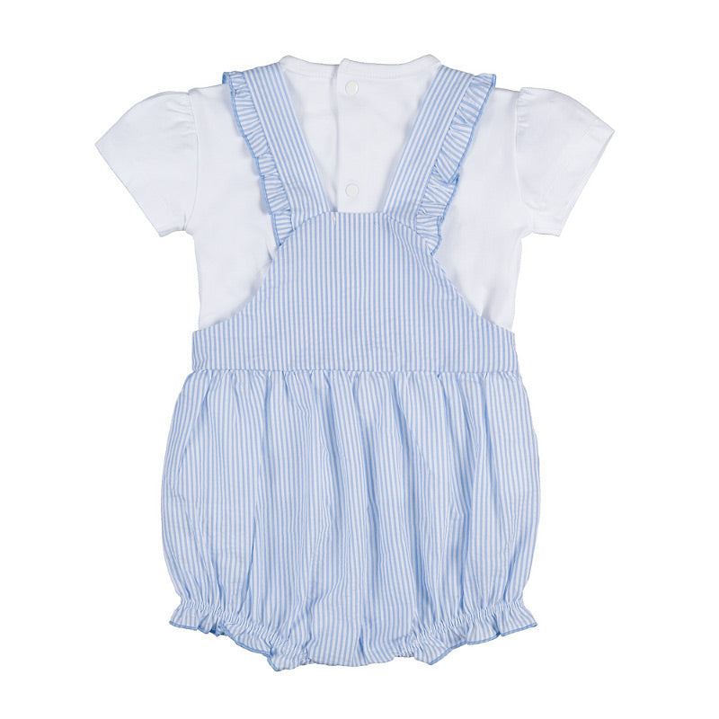 T-shirt bianca con salopette a righe azzurre e bianche-Nanan official