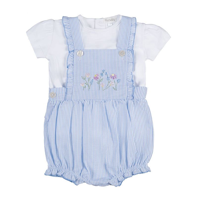 T-shirt bianca con salopette a righe azzurre e bianche-Nanan official