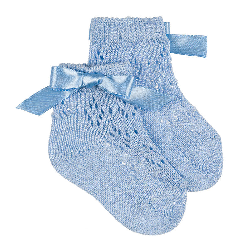 Calzino azzurro corto traforato con fiocco - Nanan official