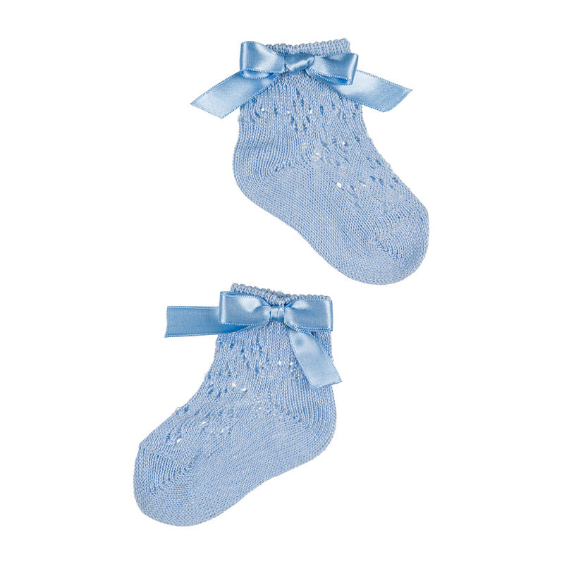 Calzino azzurro corto traforato con fiocco - Nanan official