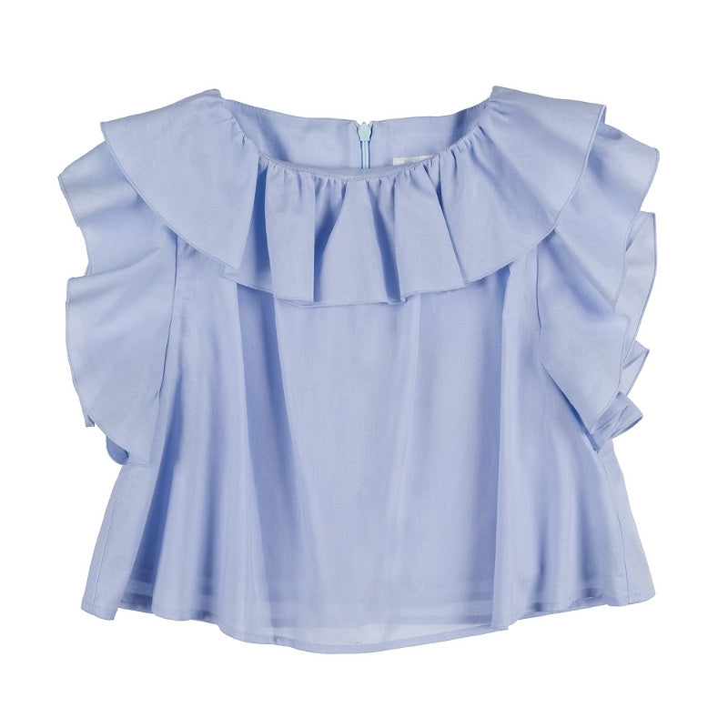 Blusa azzurra con frappe - Nanan official