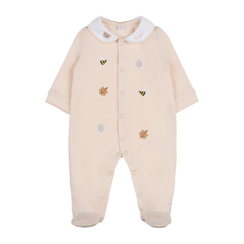 Tutina aperta davanti beige in jersey con ricami - Nanan official