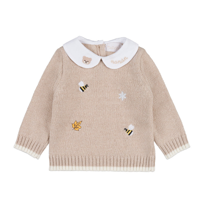 Tutina due pezzi beige in filo con ricami - Nanan official