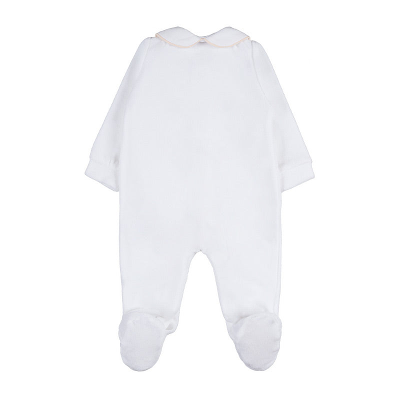 Tutina aperta davanti bianca in ciniglia con ricami - Nanan official