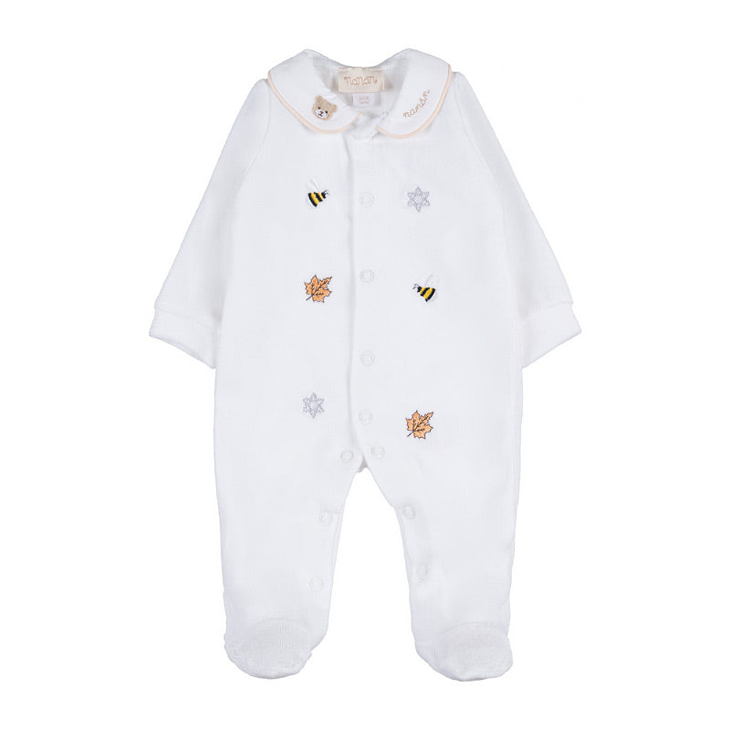 Tutina aperta davanti bianca in ciniglia con ricami - Nanan official