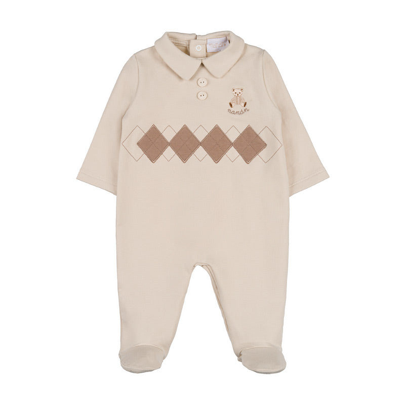Tutina beige con orsetto e rombi - Nanan official