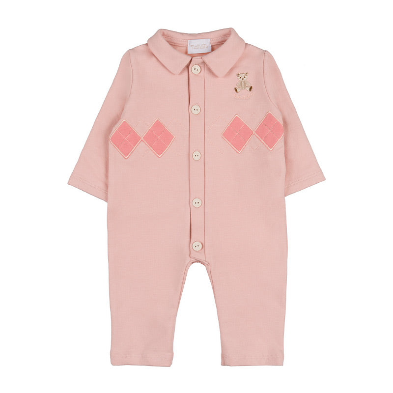 Tutina aperta davanti rosa con orsetto e rombi - Nanan official