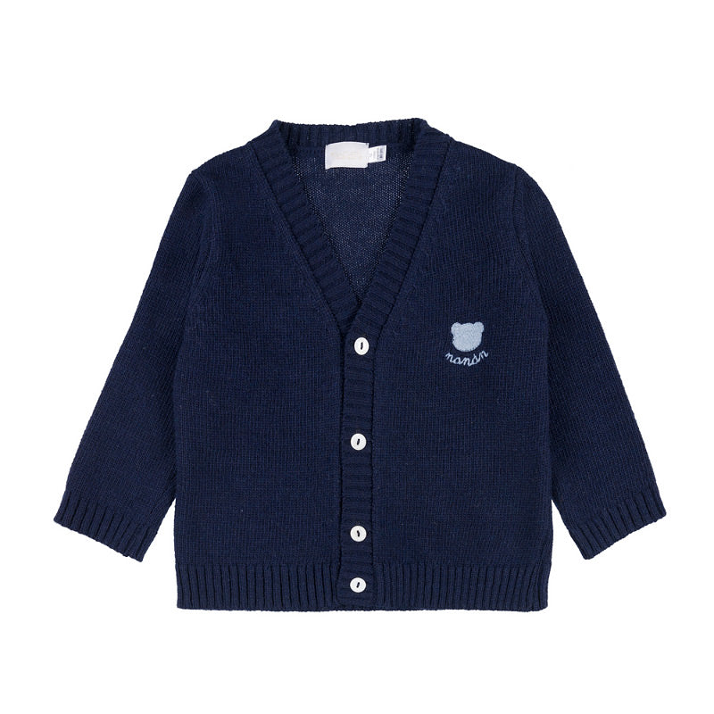 Cardigan blu a V con orsetto - Nanan official
