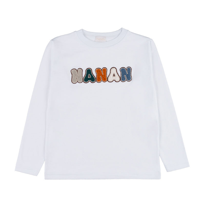 T-shirt maniche lunghe bianca con patch - Nanan official