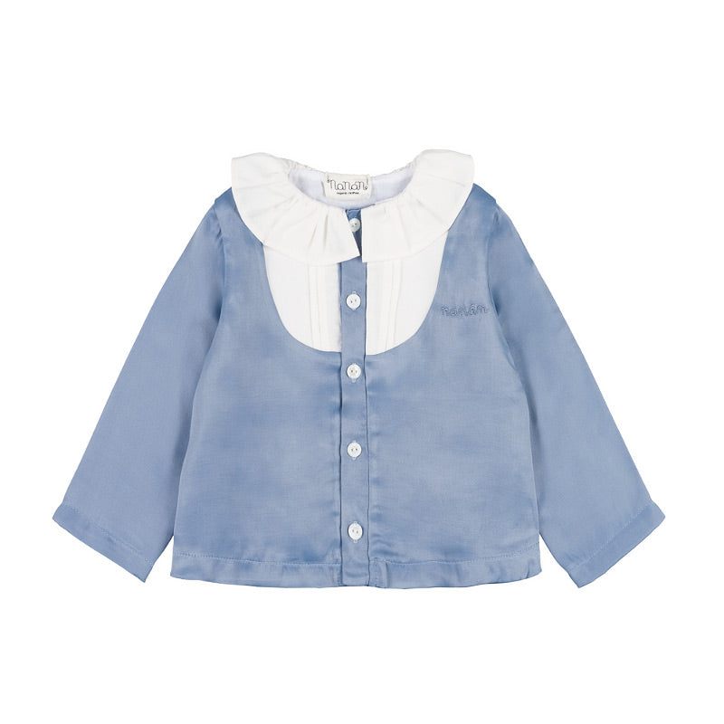 Blusa in cady azzurra con colletto bianco - Nanan official