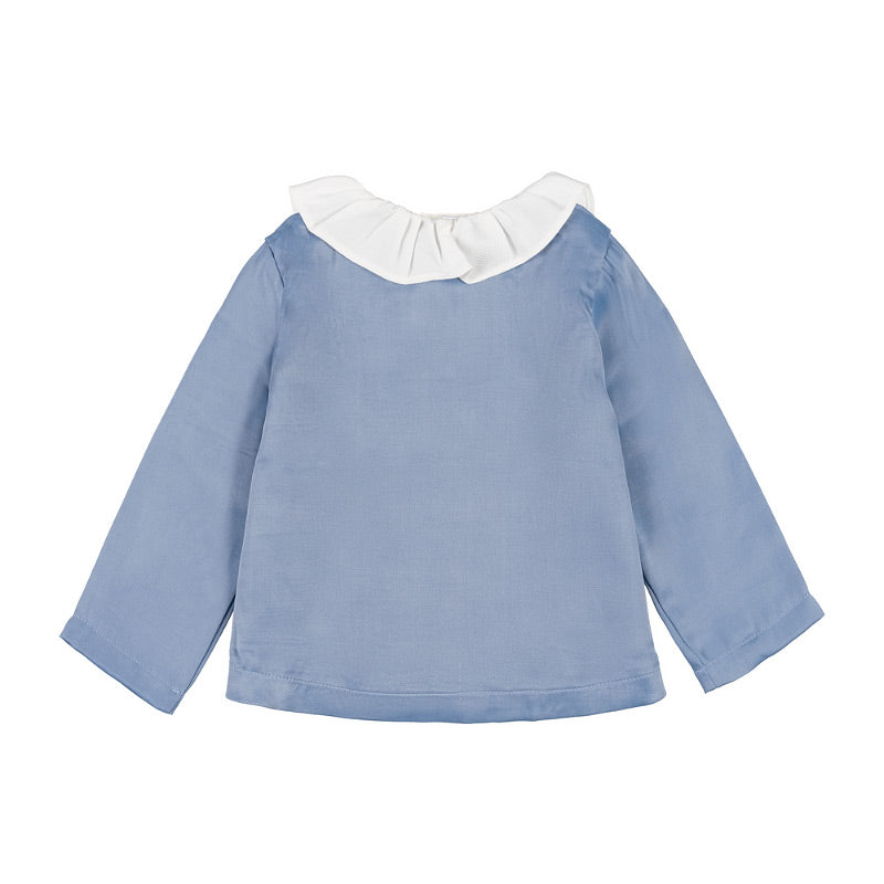 Blusa in cady azzurra con colletto bianco - Nanan official