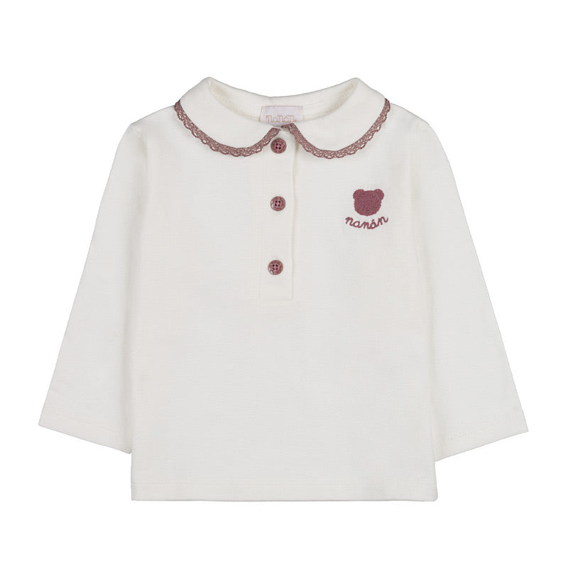 T-shirt bianca con colletto e orsetto - Nanan official