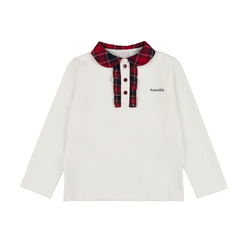 Polo bianca con colletto e rouches - Nanan official