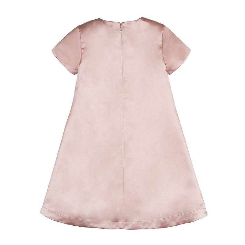 Abito rosa in raso smanicato con fiocco - Nanan official
