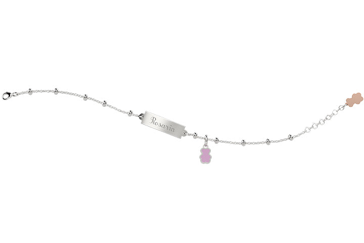 Bracciale con Targhetta Personalizzabile e Orsetto Rosa - Nanan official