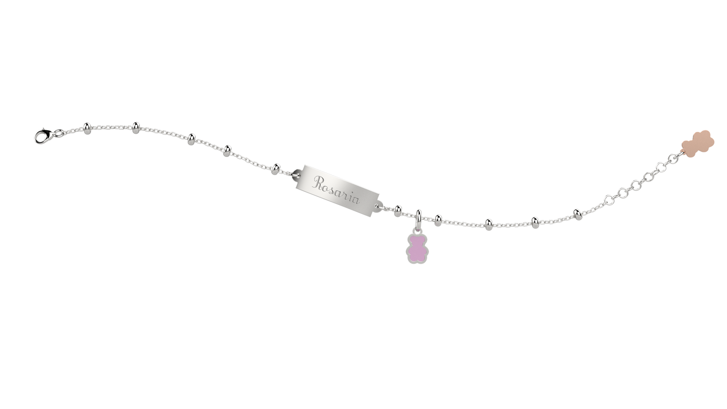 Bracciale con Targhetta Personalizzabile e Orsetto Rosa - Nanan official