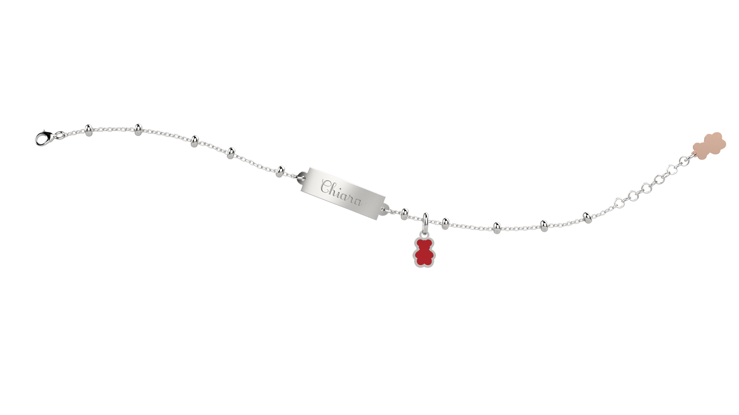 Bracciale con Targhetta Personalizzabile e Orsetto Rosso - Nanan official