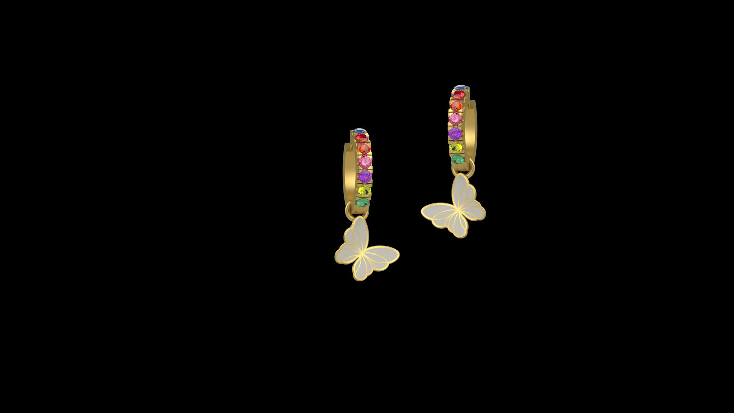 Orecchini Farfallina dei Colori Bianca Argento 925, pietre multicolor - Nanan official