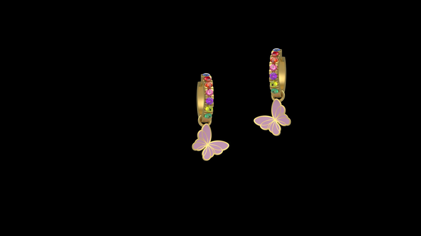 Orecchini Farfallina dei Colori Rosa Argento 925, pietre multicolor - Nanan official