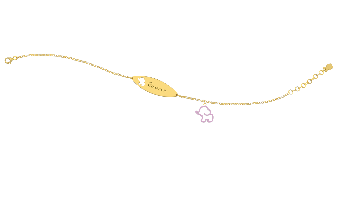 Bracciale con Targhetta - Charms elefante rosa - Nanan official
