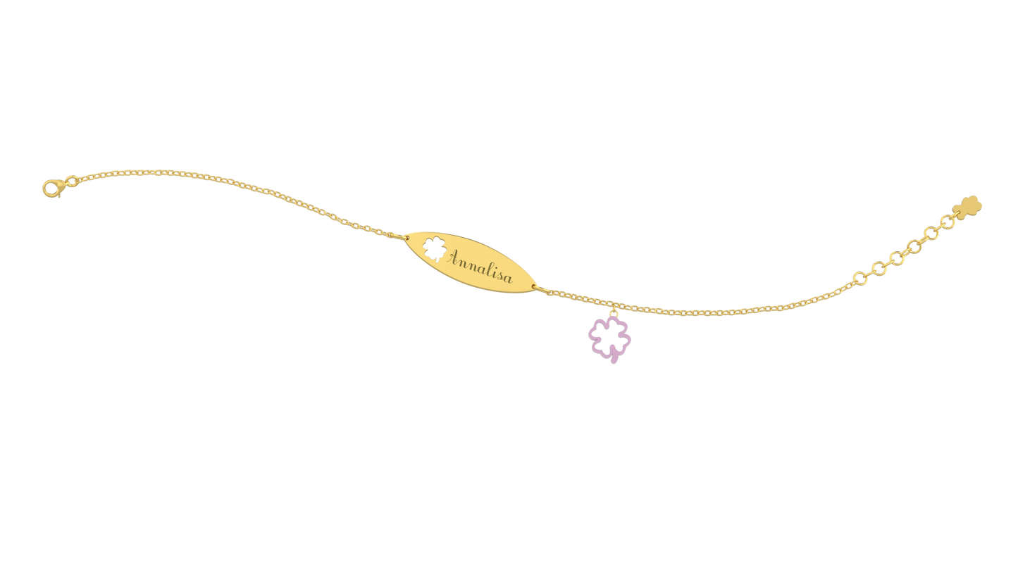 Bracciale con Targhetta - Charms quadrifoglio rosa - Nanan official