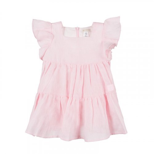 Robe Trois Volants en Lin avec Culotte Rose