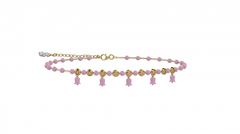 Anklet of Joy 925 Silver, Pink stones and details