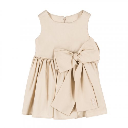 Beige Dress with Bow at the Waist_4829