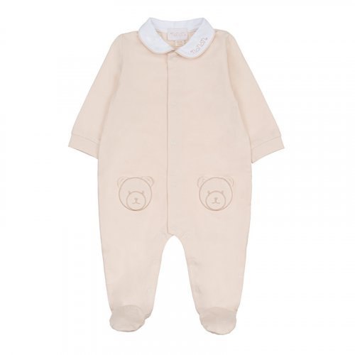Beige Front Opening Babygrow With Collar_8728