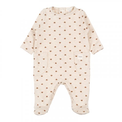 Beige Hearts Babygrow with Pockets