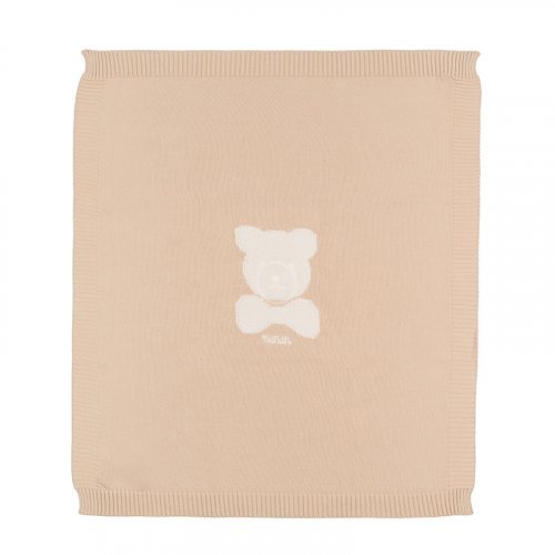 Beige knitted blanket with bear