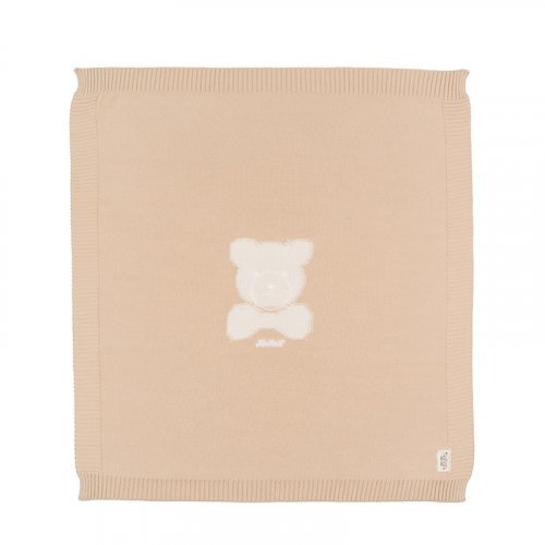 Beige knitted blanket with bear_7522