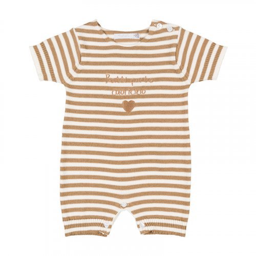 Beige Knitted Romper with Stripes
