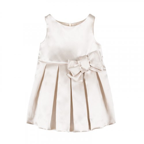 Beige Satin Dress with Bow