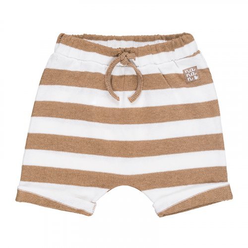 Beige Striped Knitted Bermuda_4289