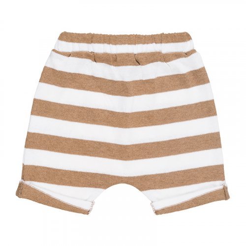 Beige Striped Knitted Bermuda_4290