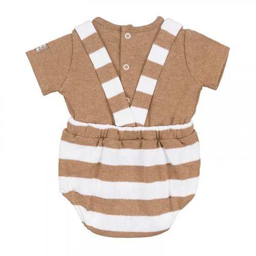 Beige Striped Romper with Suspenders_5055