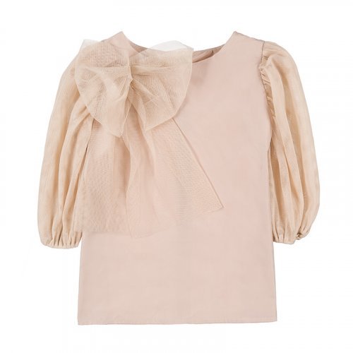 Blouse in Beige Taffeta with Bow