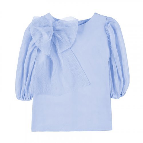 Blouse in Light Blue Taffeta with Bow_4855