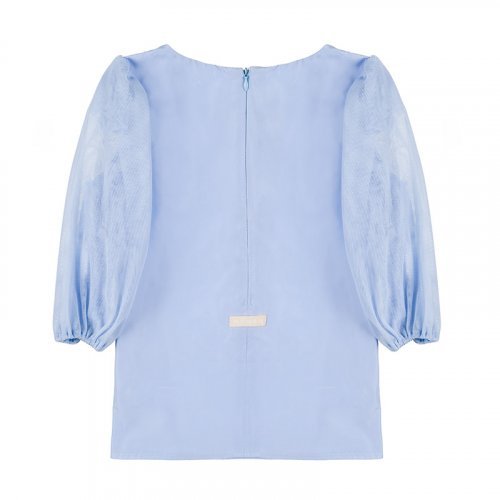 Blouse in Light Blue Taffeta with Bow_4856