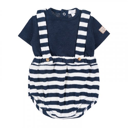 Blue Striped Romper with Suspenders