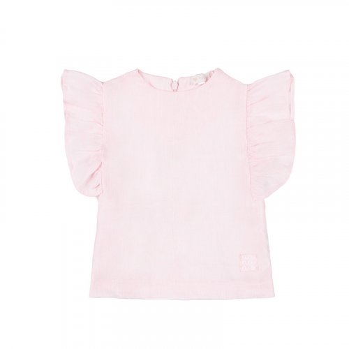 Bluse mit Rüschen aus rosa Leinen