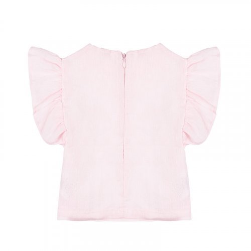 Bluse mit Rüschen aus rosa Leinen_4888