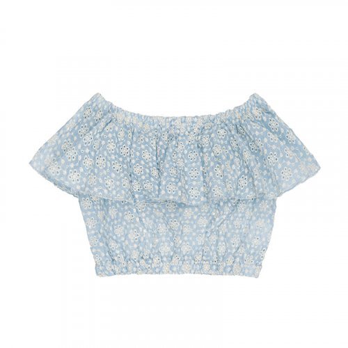 Blouse en broderie anglaise bleue