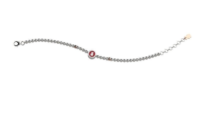 Armband aus 925er Silber mit roten Bällen - Roter Bär