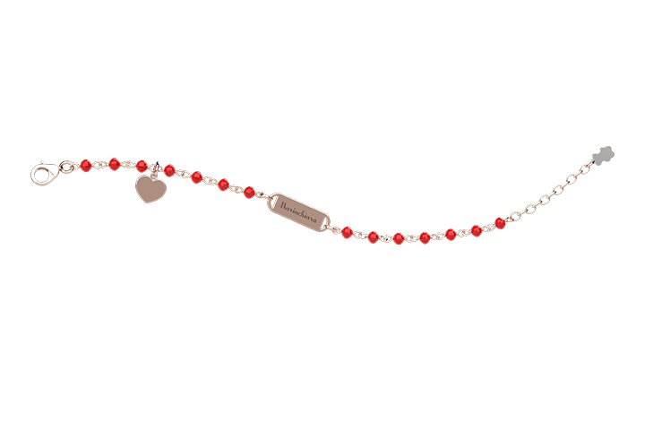 Bracelet en Argent 925 avec Perles Rouges et Plaque_5927